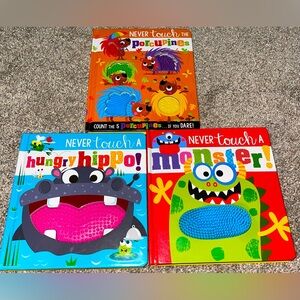 Never Touch A Monster Hungry Hippo Porcupines textured book lot of 3